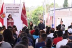 Foto: Cortesía Lorena Cuéllar durante entrega de obras en Tlaxcala.