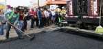 Obras de pavimentación en una avenida de Puebla