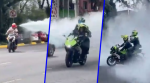 Motociclistas usan un extintor durante una persecución en CDMX.