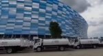 Pipas de Agua para el Bienestar ahora son resguardadas en explanada del estadio Cuauhtémoc 