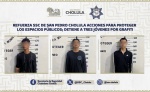 Comunicado oficial Refuerza SSC de San Pedro Cholula acciones para proteger los espacios públicos; detiene a tres jóvenes por grafiti